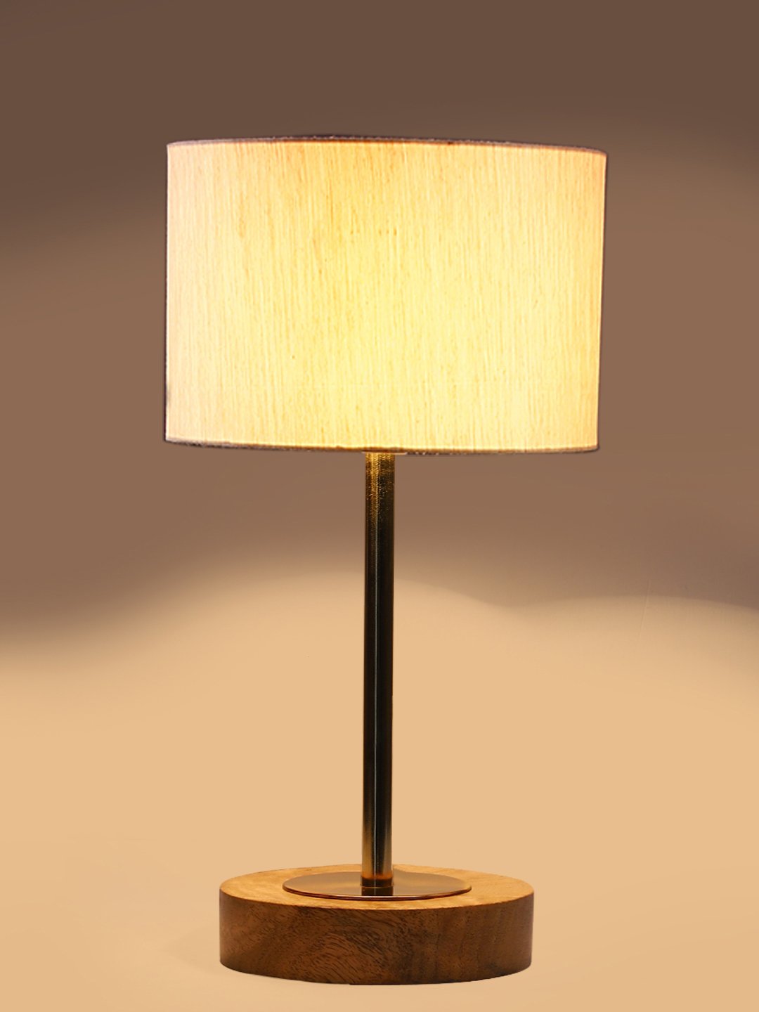 Ambika Home Luxury Premium Devansh off white cotton table lamp with Natural Wood Base & Golden Pipe (7X17 inches)-2 Lamp with off-white Shade for Living Room, Bedroom & Hallway - Image 7