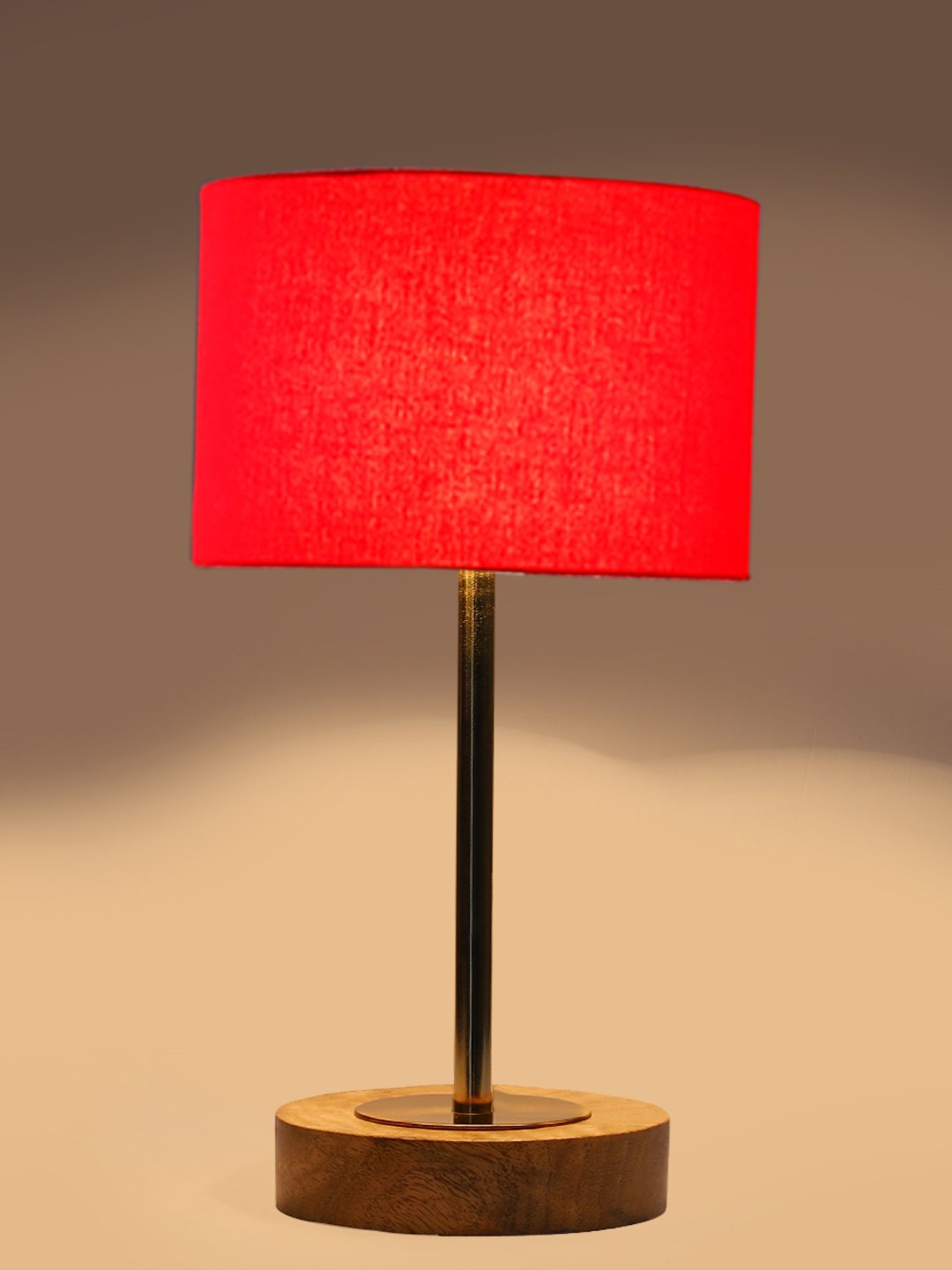 Ambika Home Luxury Premium Devansh Red cotton table lamp with Natural Wood Base & Golden Pipe (7X17 inches)-4 Lamp with Red Shade for Living Room, Bedroom & Hallway - Image 7