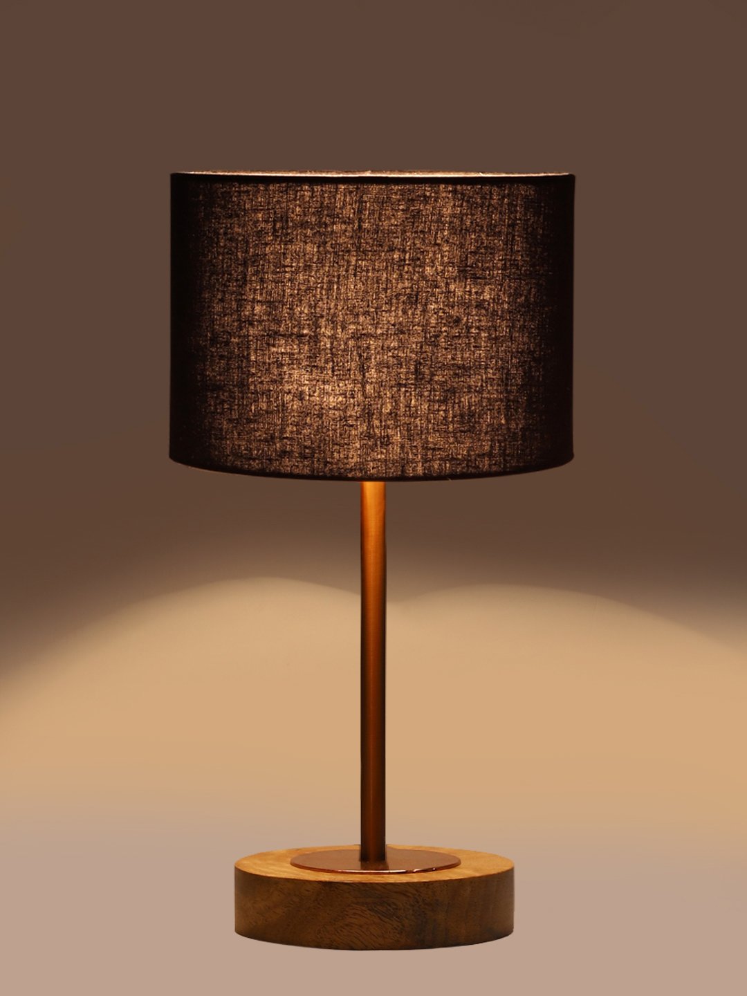 Ambika Home Luxury Premium Devansh Black cotton table lamp with Natural Wood Base & Copper Pipe (7X17 inches)-3 Lamp with Black Shade for Living Room, Bedroom & Hallway - Image 7
