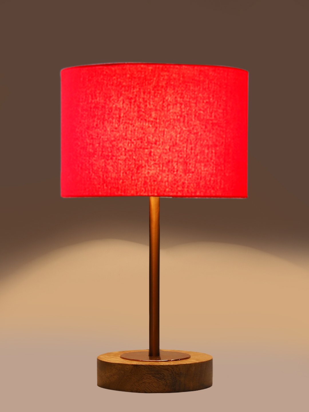 Ambika Home Luxury Premium Devansh Red cotton table lamp with Natural Wood Base & Copper Pipe (7X17 inches)-4 Lamp with Red Shade for Living Room, Bedroom & Hallway - Image 7