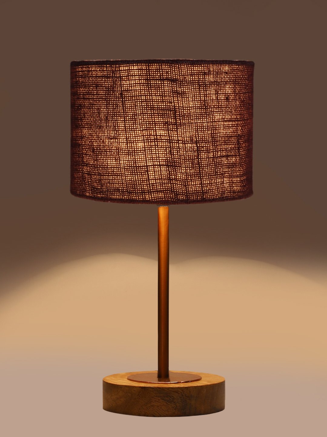 Ambika Home Luxury Premium Devansh Brown Jute table lamp with Natural Wood Base & Copper Pipe (7X17 inches)-17 Lamp with Brown Shade for Living Room, Bedroom & Hallway - Image 7