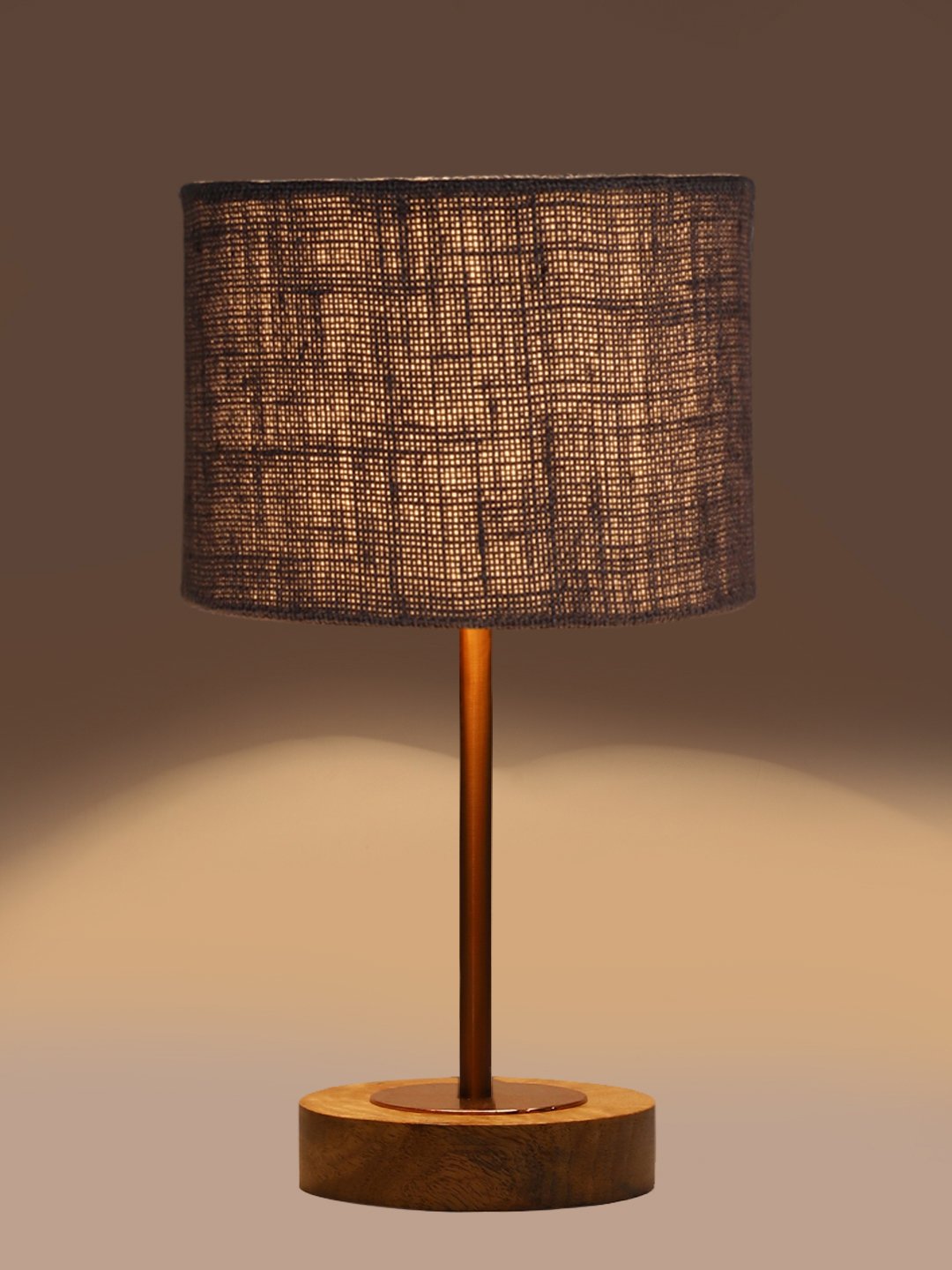 Ambika Home Luxury Premium Devansh Grey Jute table lamp with Natural Wood Base & Copper Pipe (7X17 inches)-17 Lamp with Grey Shade for Living Room, Bedroom & Hallway - Image 7