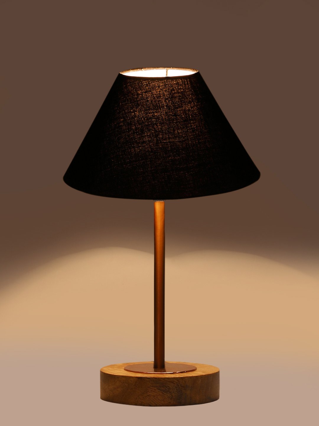 Ambika Home Luxury Premium Devansh Black cotton table lamp with Natural Wood Base & Copper Pipe (10X16.25 inches)-28 Lamp with Black Shade for Living Room, Bedroom & Hallway - Image 7
