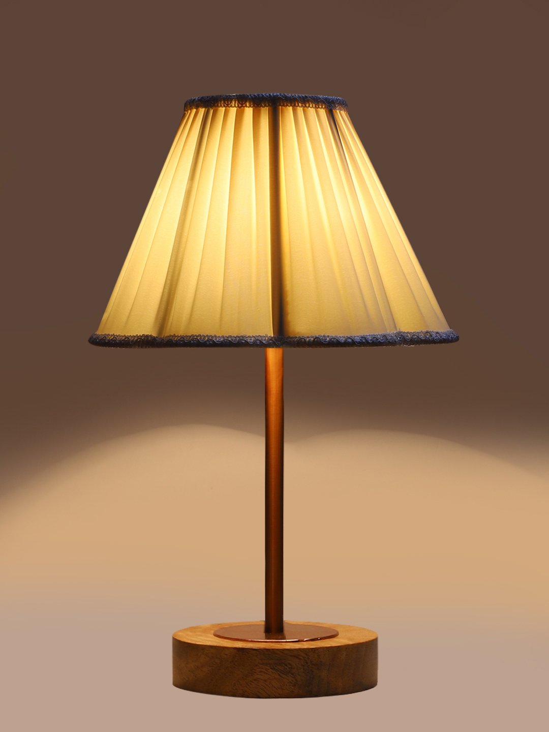 Ambika Home Luxury Premium Devansh Off-white cotton Vintage lamp with Natural Wood Base & Copper Pipe (12x8x19.25) Lamp with Off-white Shade for Living Room, Bedroom & Hallway - Image 7