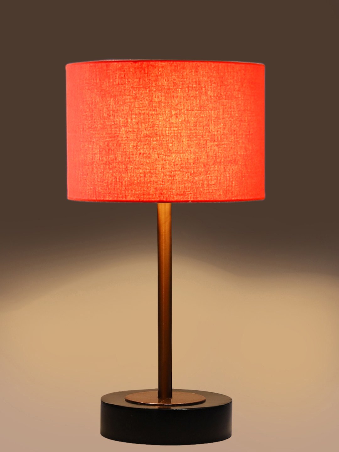 Ambika Home Luxury Premium Devansh Orange cotton table lamp with Black wood base & Copper finish Metal (7X17 inches)-5 Lamp with Orange Shade for Living Room, Bedroom & Hallway - Image 7