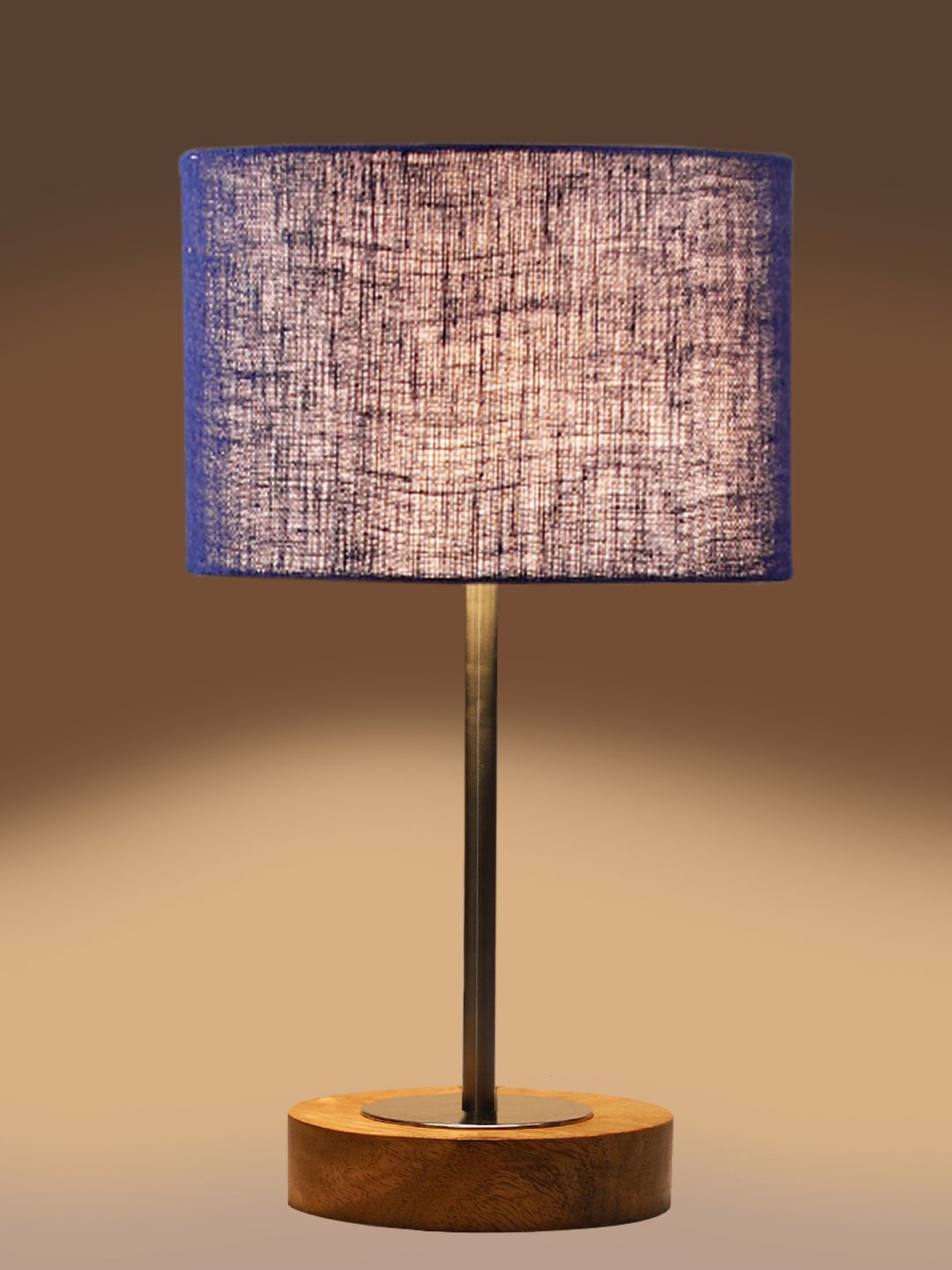 Ambika Home Luxury Premium Devansh Blue Jute table lamp with Natural Wood Base & Steel Pipe (7X17 inches)-13 Lamp with Blue Shade for Living Room, Bedroom & Hallway - Image 7