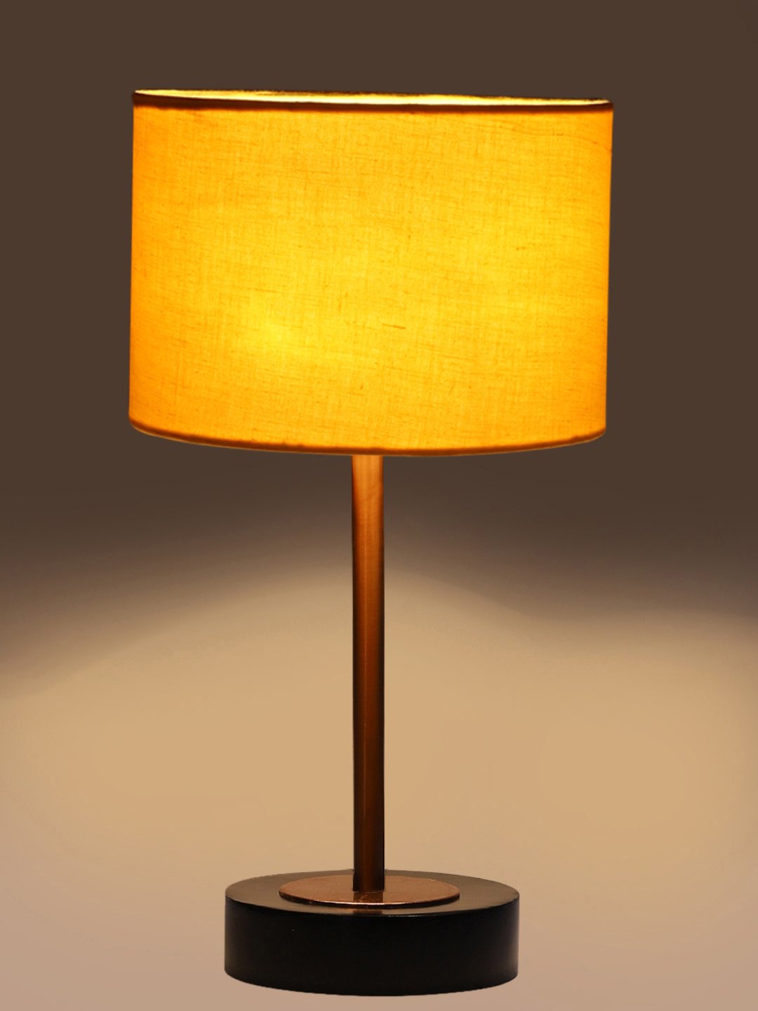 Ambika Home Luxury Premium Devansh Yellow cotton table lamp with Black wood base & Copper finish Metal (7X17 inches)-6 Lamp with Yellow Shade for Living Room, Bedroom & Hallway - Image 7