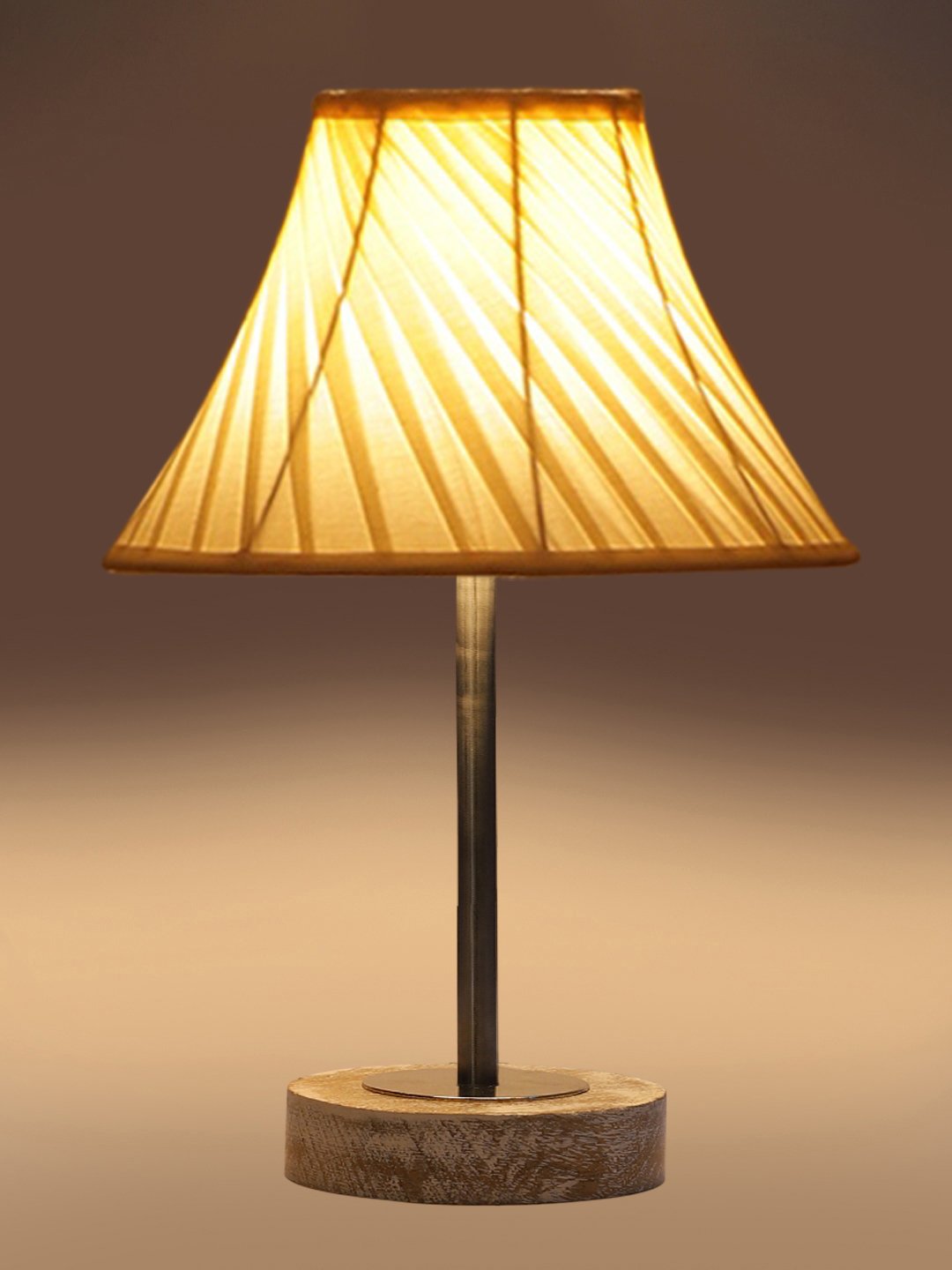 Ambika Home Luxury Premium Devansh Off-white cotton Vintage Cross Pleated lamp with White Brushed Wood Base & Golden finish Metal (12x17.75) Lamp with off-white Shade for Living Room, Bedroom & Hallway - Image 3