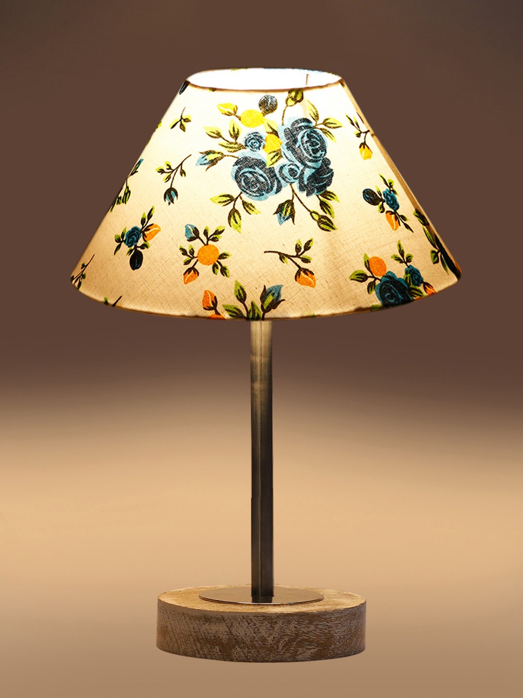 Ambika Home Luxury Premium Devansh Multicolor cotton table lamp with White Brushed Wood Base & Golden finish Metal (10X16.25 inches)-38 Lamp with Multi Shade for Living Room, Bedroom & Hallway - Image 6