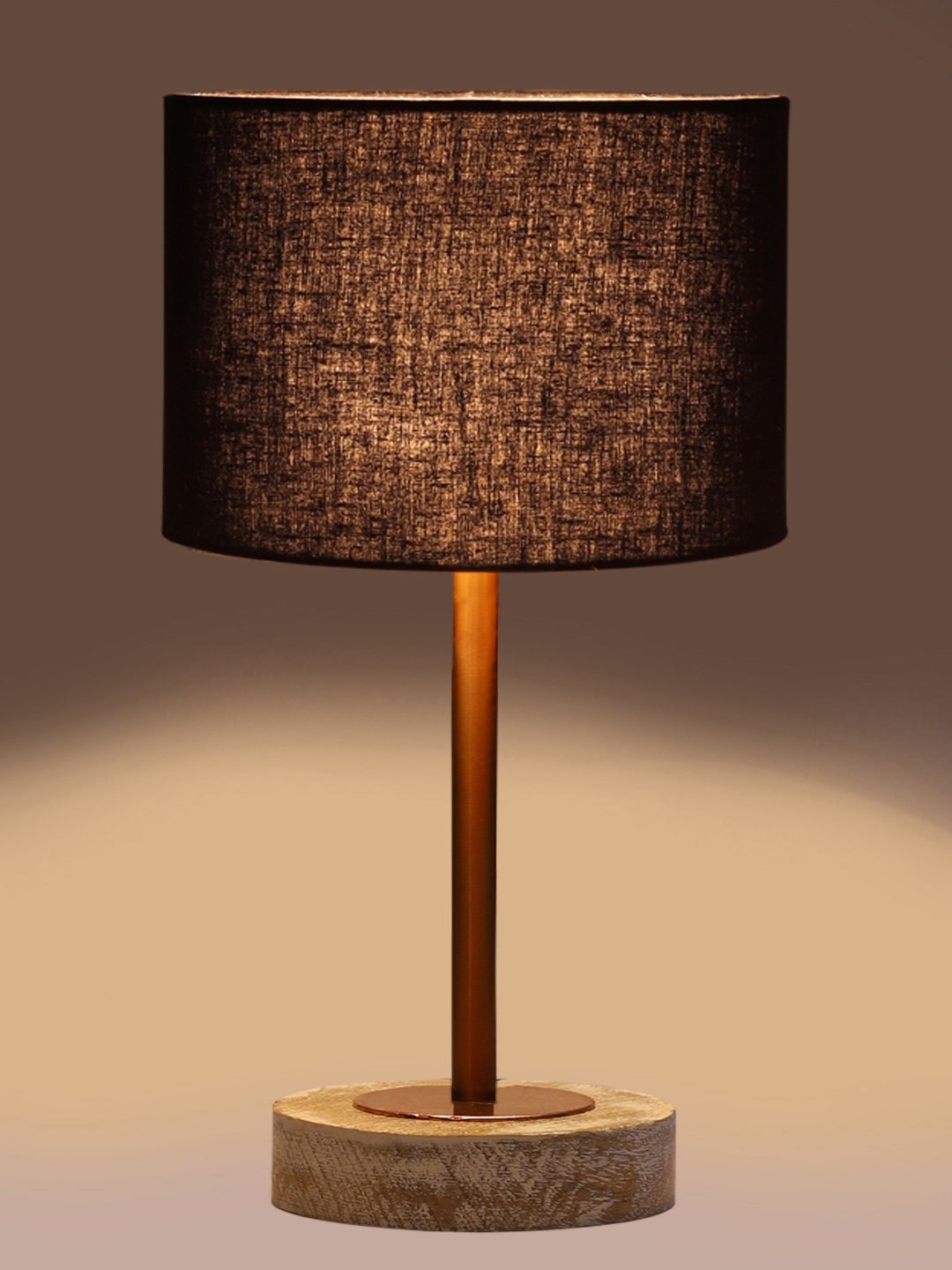Ambika Home Luxury Premium Devansh Black Jute table lamp with Natural Wood Base & Steel Pipe (7X17 inches)-17 Lamp with Black Shade for Living Room, Bedroom & Hallway - Image 7