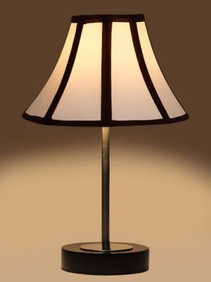 Ambika Home Luxury Premium Devansh Off-white cotton Vintage Straight Pleated   lamp with Black wood base & Steel Pipe  (12x19) Lamp with off-white Shade for Living Room, Bedroom & Hallway