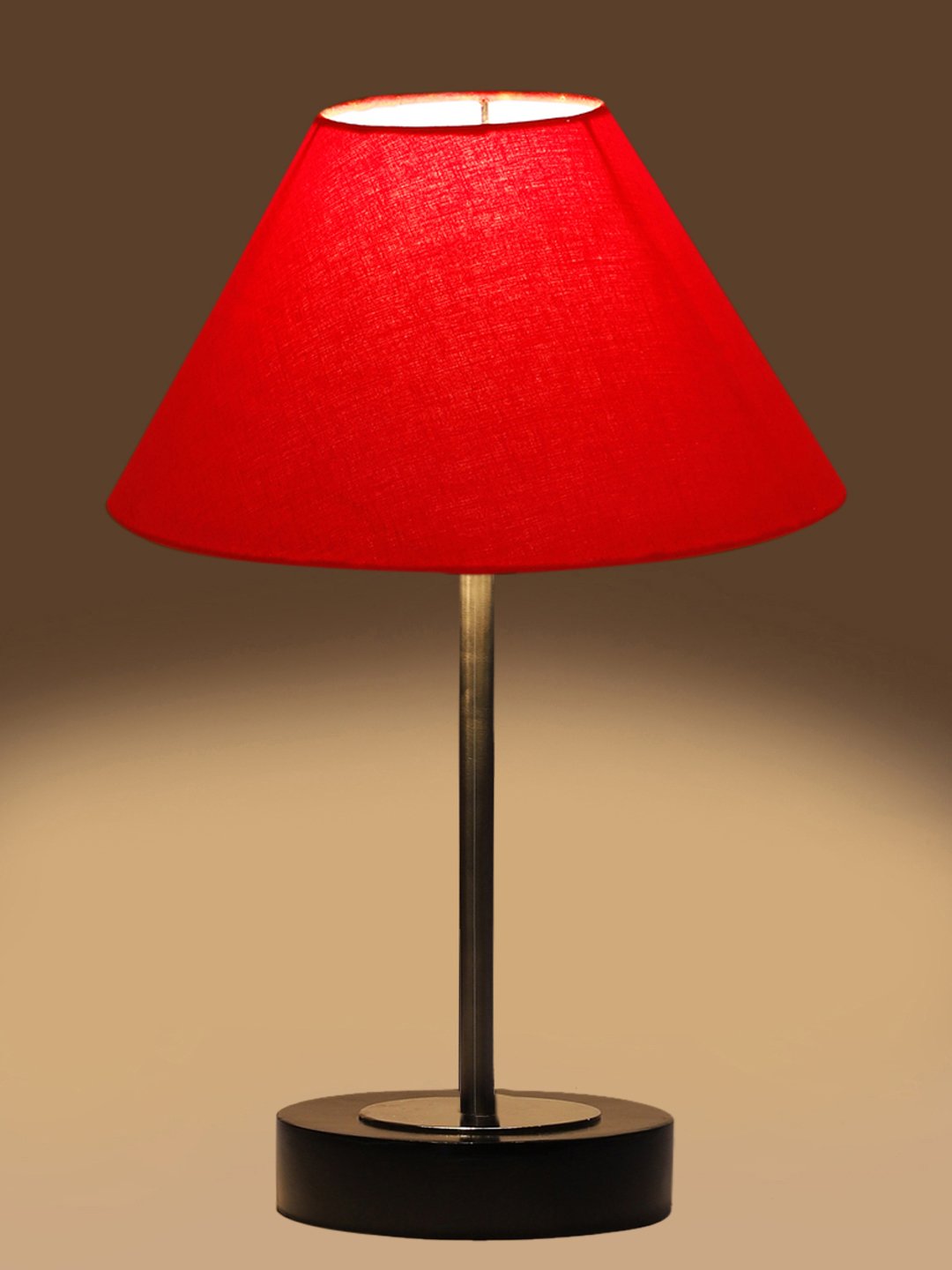Ambika Home Luxury Premium Devansh Red cotton table lamp with Black wood base & Steel Pipe (10X16.25 inches)-29 Lamp with Red Shade for Living Room, Bedroom & Hallway - Image 7