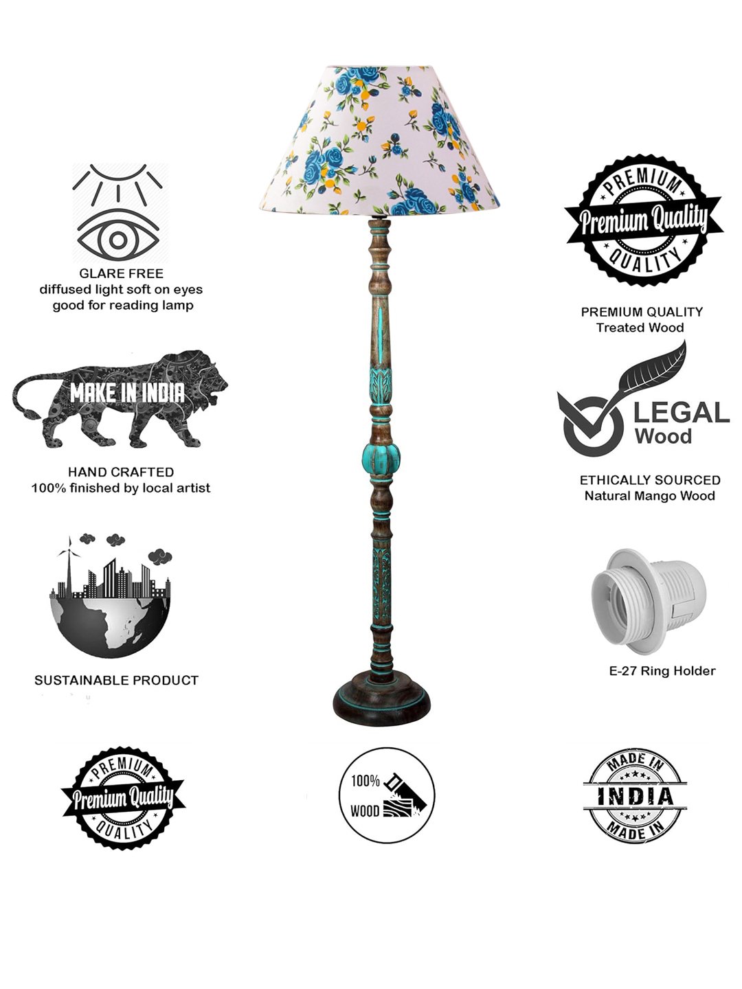 Ambika Home MULTI Shade Wooden Floor Lamp for Living Room, Bedroom & Hallway | Modern Wood Standing Lamp | B22 Holder | Hotel & Guest Room Decor - Image 8