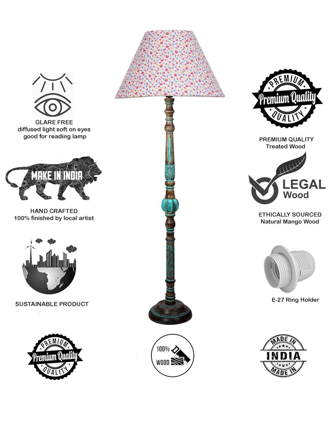 Ambika Home MULTI Shade Wooden Floor Lamp for Living Room, Bedroom & Hallway | Modern Wood Standing Lamp | B22 Holder | Hotel & Guest Room Decor - Image 8