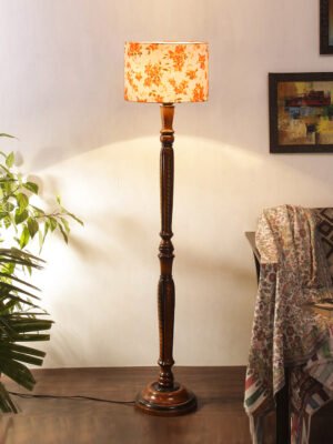 Ambika Home Elegant Premium Multi Cotton Solid Wood Floor Lamp for Modern Living Room | Handcrafted Wood Floor Lamp with Multi Cotton Shade for Living Room, Bedroom & Home Decor