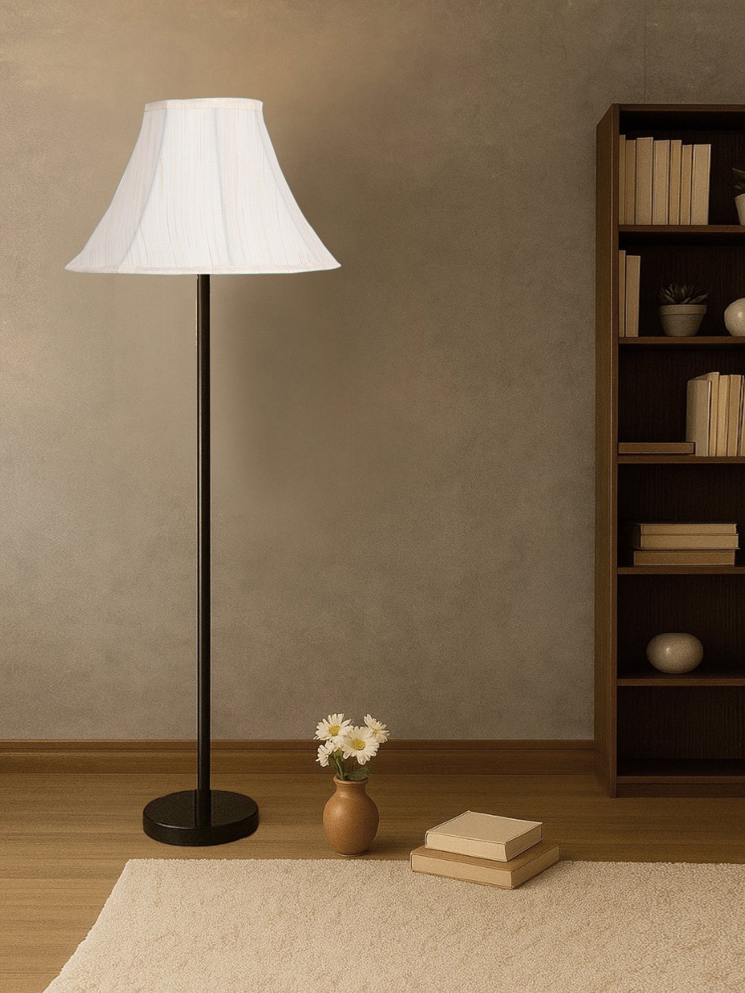 Ambika Home off white Soft back with wood Base Decorative Floor Lamp for Living Room, Bedroom & Office