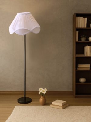 Ambika Home Vintage Pleated off-white Soft Back with Wood Base Decorative Floor Lamp for Living Room, Bedroom & Office