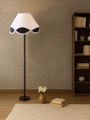 Ambika Home Vintage Pleated Multi-colored Soft Back with Wood Base Decorative Floor Lamp for Living Room, Bedroom & Office