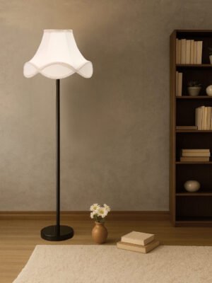 Ambika Home Vintage off-white Cotton Shade with Wood Base Decorative Floor Lamp for Living Room, Bedroom & Office