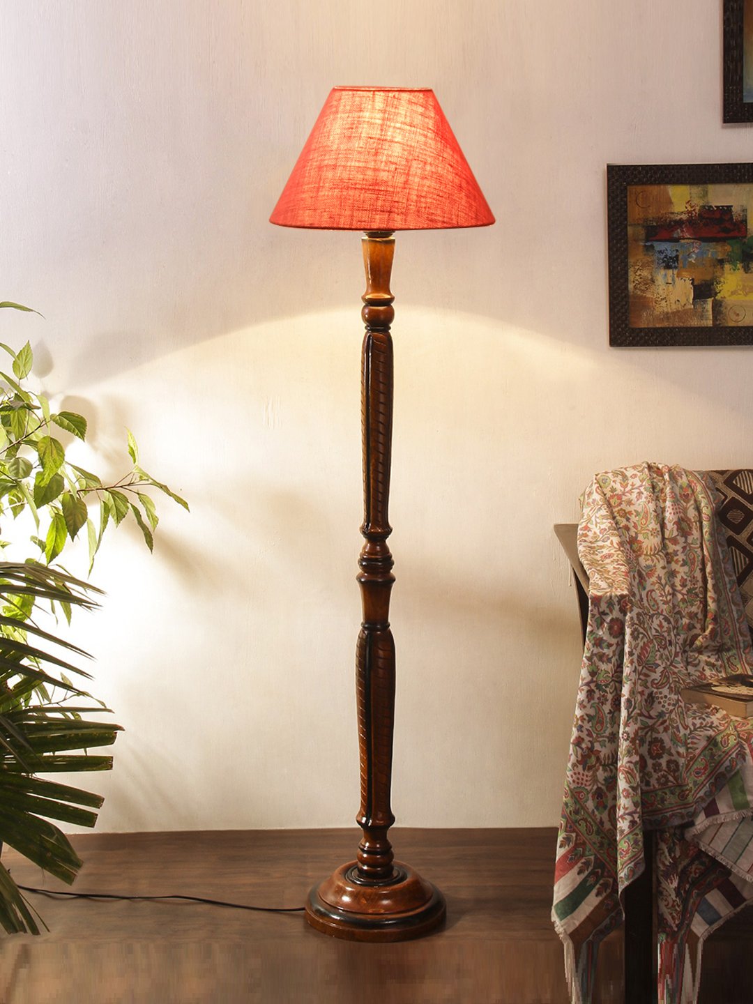 Ambika Home Conical Elegant Pink Jute Handcrafted Wooden Floor Lamp for Bedroom & Living Room | Handcrafted Wood Floor Lamp with Pink Jute Shade for Living Room, Bedroom & Home Decor - Image 2