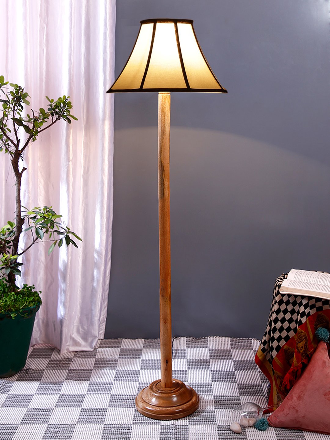 Ambika Home Multi Shade Wooden Floor Lamp for Living Room, Bedroom & Hallway | Premium Wood Standing Lamp | E27 Holder Included Bulb