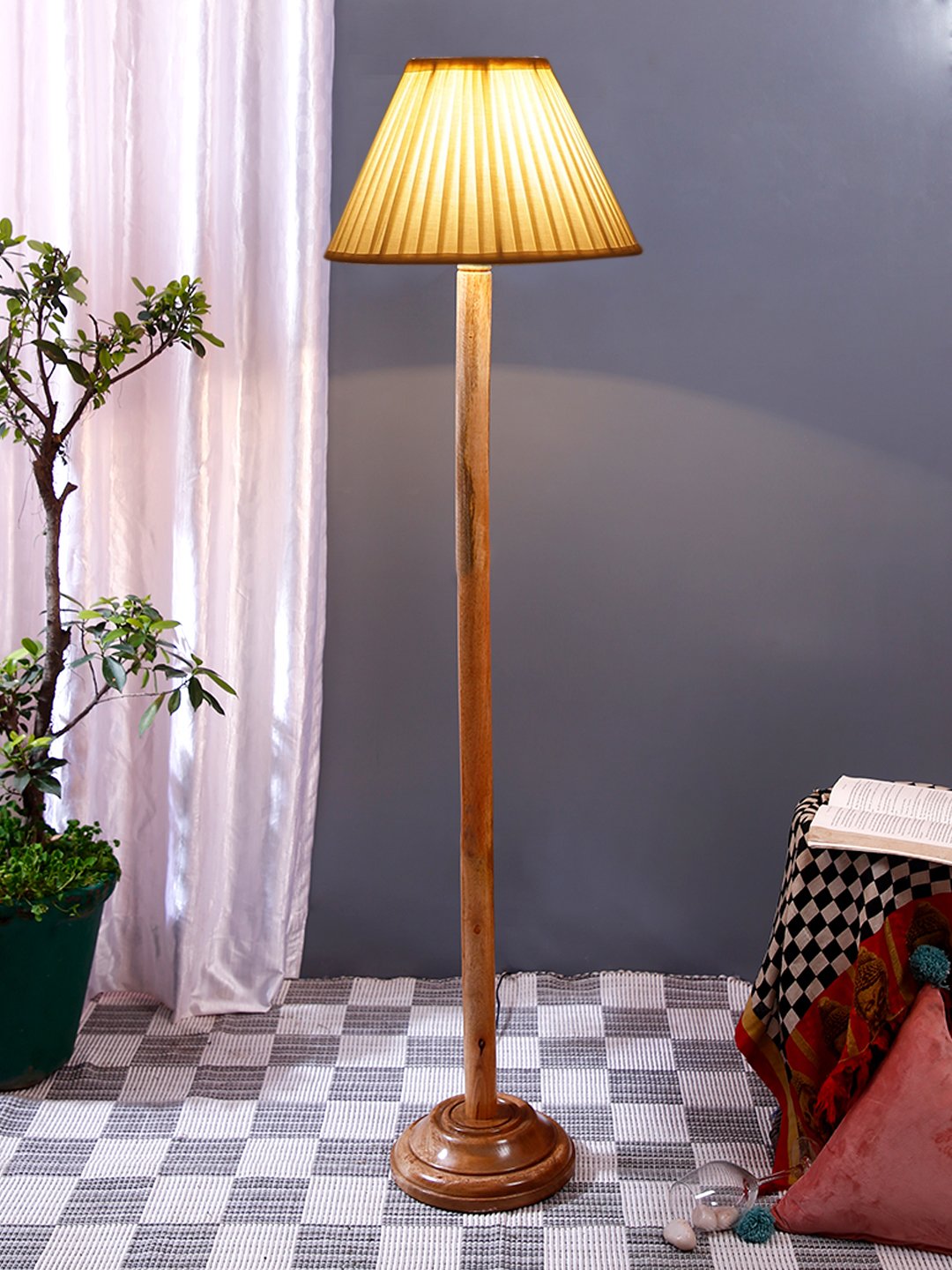 Ambika Home Multi Shade Wooden Floor Lamp for Living Room, Bedroom & Hallway | Premium Wood Standing Lamp | E27 Holder Included Bulb - Image 2