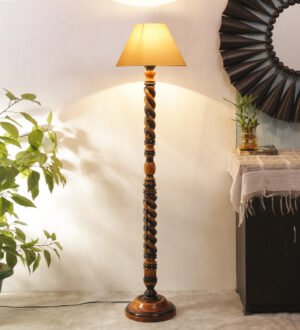 Ambika Home Grand Dynasty White Shade Wooden Floor Lamp for Living Room, Bedroom, Hallway, Guest Room & Hotel Decor | Handcrafted Standing Lamp with E27 Holder