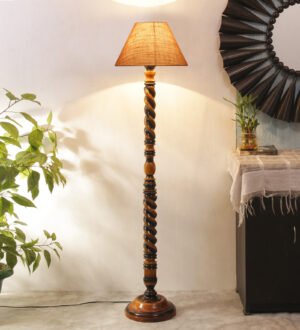 Ambika Home Maharaja Heritage Beige Shade Wooden Floor Lamp for Living Room, Bedroom, Hallway, Guest Room & Hotel Decor | Handcrafted Standing Lamp with E27 Holder
