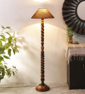 Ambika Home Royal Twist Beige Shade Wooden Floor Lamp for Living Room, Bedroom, Hallway, Guest Room & Hotel Decor | Handcrafted Standing Lamp with E27 Holder