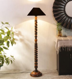 Ambika Home Regal Twist Black Shade Wooden Floor Lamp for Living Room, Bedroom, Hallway, Guest Room & Hotel Decor | Handcrafted Standing Lamp with E27 Holder