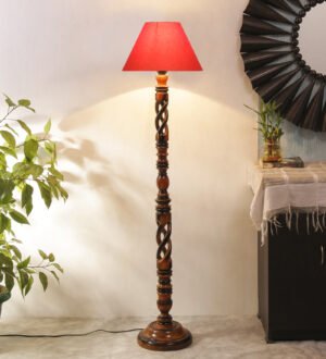 Ambika Home Victorian Crown Orange Shade Wooden Floor Lamp for Living Room, Bedroom, Hallway, Guest Room & Hotel Decor | Handcrafted Standing Lamp with E27 Holder