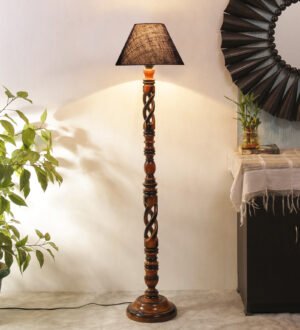Ambika Home Royal Twist Blue Shade Wooden Floor Lamp for Living Room, Bedroom, Hallway, Guest Room & Hotel Decor | Handcrafted Standing Lamp with E27 Holder