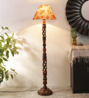 Ambika Home Windsor Spiral Designer Shade Wooden Floor Lamp for Living Room, Bedroom, Hallway, Guest Room & Hotel Decor | Handcrafted Standing Lamp with E27 Holder