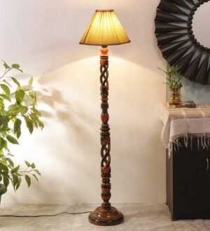 Ambika Home Monarch Manor Designer Shade Wooden Floor Lamp for Living Room, Bedroom, Hallway, Guest Room & Hotel Decor | Handcrafted Standing Lamp with E27 Holder