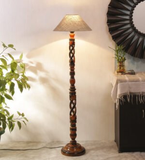 Ambika Home Victorian Crown Beige Shade Wooden Floor Lamp for Living Room, Bedroom, Hallway, Guest Room & Hotel Decor | Handcrafted Standing Lamp with E27 Holder