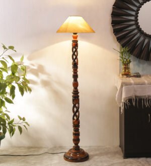 Ambika Home Palace Luxe White Shade Wooden Floor Lamp for Living Room, Bedroom, Hallway, Guest Room & Hotel Decor | Handcrafted Standing Lamp with E27 Holder