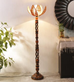 Ambika Home Crimson Heritage Designer Shade Wooden Floor Lamp for Living Room, Bedroom, Hallway, Guest Room & Hotel Decor | Handcrafted Standing Lamp with E27 Holder