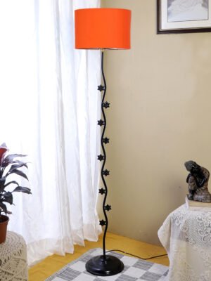 Ambika Home Grandeur Elite Orange Shade Premium Iron Floor Lamp with Iron Base & Powder Coated Finish | E27 Holder Included Bulb
