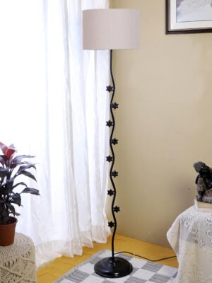 Ambika Home Regal Symphony Grey Shade Premium Iron Floor Lamp with Iron Base & Powder Coated Finish | E27 Holder Included Bulb