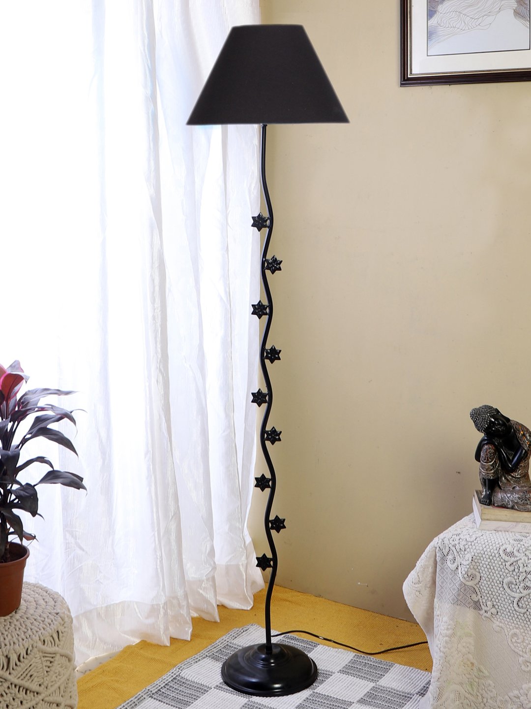 Ambika Home Zenith Manor Black Shade Premium Iron Floor Lamp with Iron Base & Powder Coated Finish | E27 Holder Included Bulb