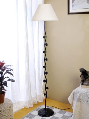 Ambika Home Grandeur Elite White Shade Premium Iron Floor Lamp with Iron Base & Powder Coated Finish | E27 Holder Included Bulb