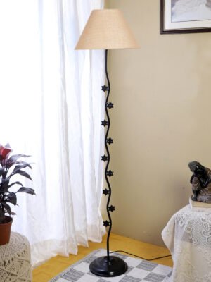 Ambika Home Velvet Monarch Beige Shade Premium Iron Floor Lamp with Iron Base & Powder Coated Finish | E27 Holder Included Bulb