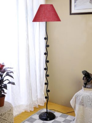 Ambika Home Regal Symphony Maroon Shade Premium Iron Floor Lamp with Iron Base & Powder Coated Finish | E27 Holder Included Bulb