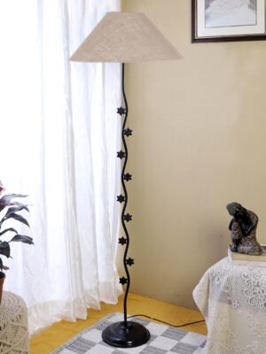 Ambika Home Noir Prestige Beige Shade Premium Iron Floor Lamp with Iron Base & Powder Coated Finish | E27 Holder Included Bulb