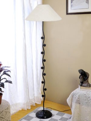Ambika Home Aristocrat Glow White Shade Premium Iron Floor Lamp with Iron Base & Powder Coated Finish | E27 Holder Included Bulb