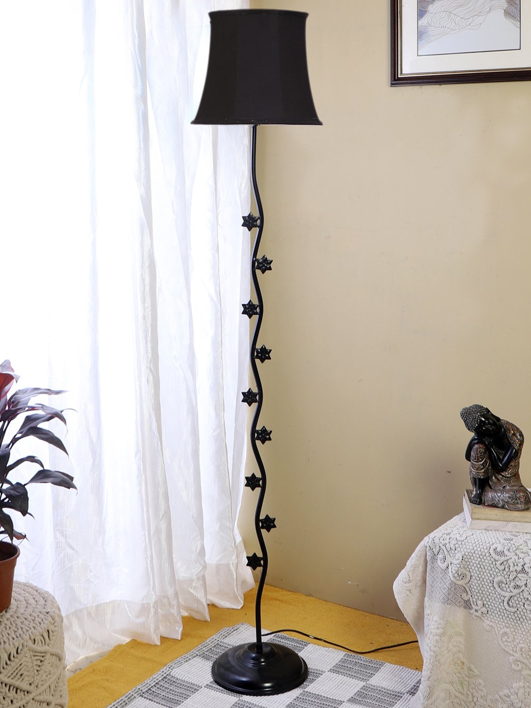Ambika Home Zenith Manor Black Shade Premium Iron Floor Lamp with Iron Base & Powder Coated Finish | E27 Holder Included Bulb