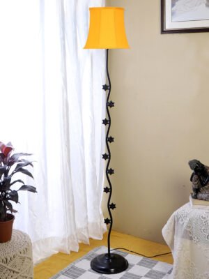 Ambika Home Majestic Aura Yellow Shade Premium Iron Floor Lamp with Iron Base & Powder Coated Finish | E27 Holder Included Bulb