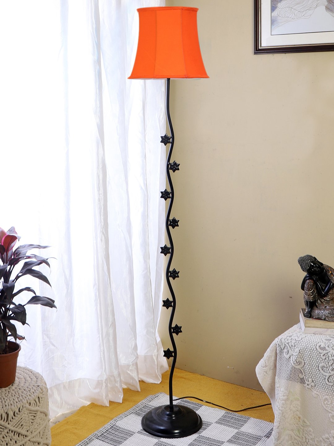 Ambika Home Grand Verona Orange Shade Premium Iron Floor Lamp with Iron Base & Powder Coated Finish | E27 Holder Included Bulb