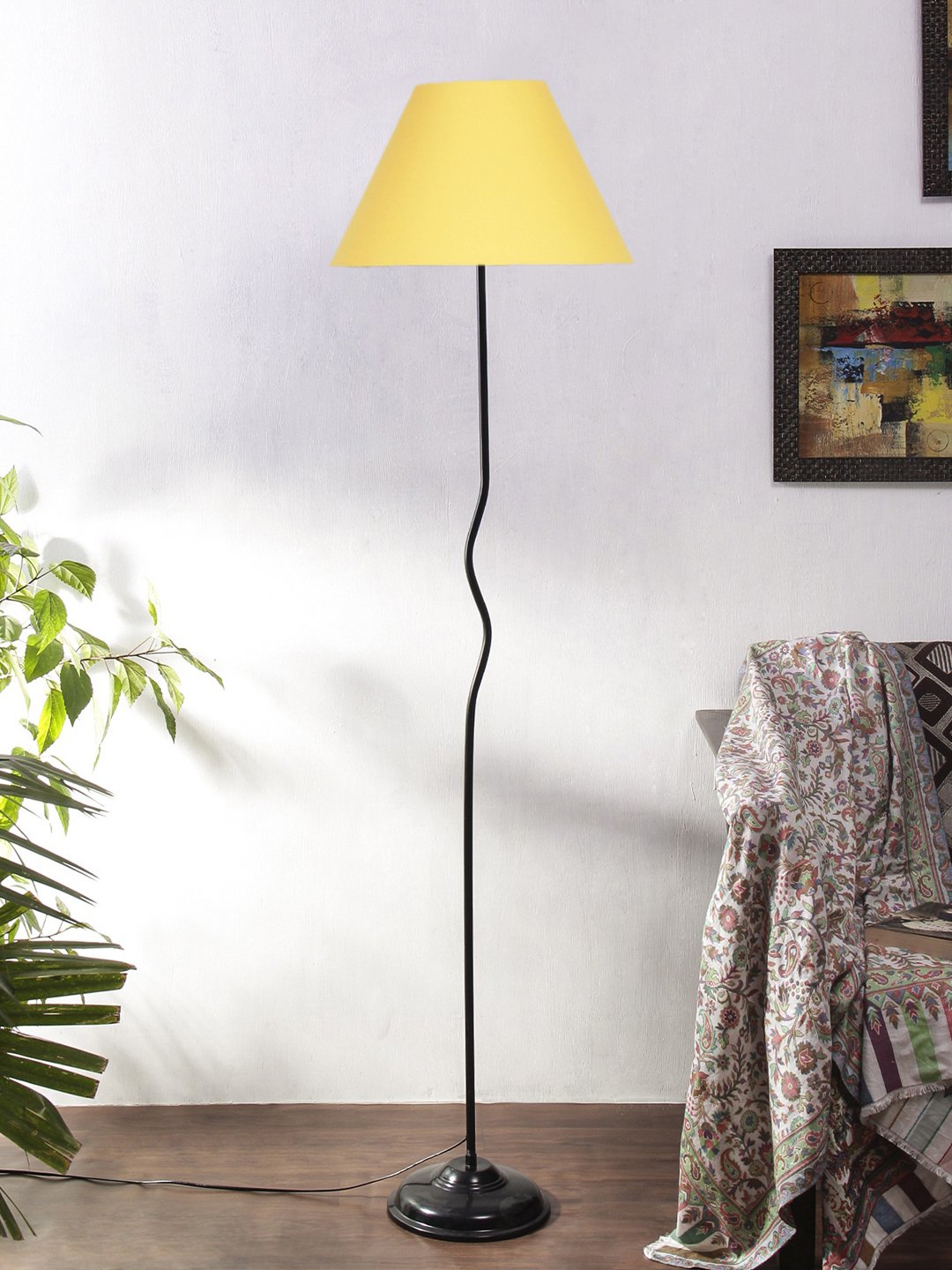 Ambika Home Noir Elite Series 19 – Yellow Premium Powder Coated Iron Floor Lamp for Luxury Living Rooms | E27 Holder Included Bulb