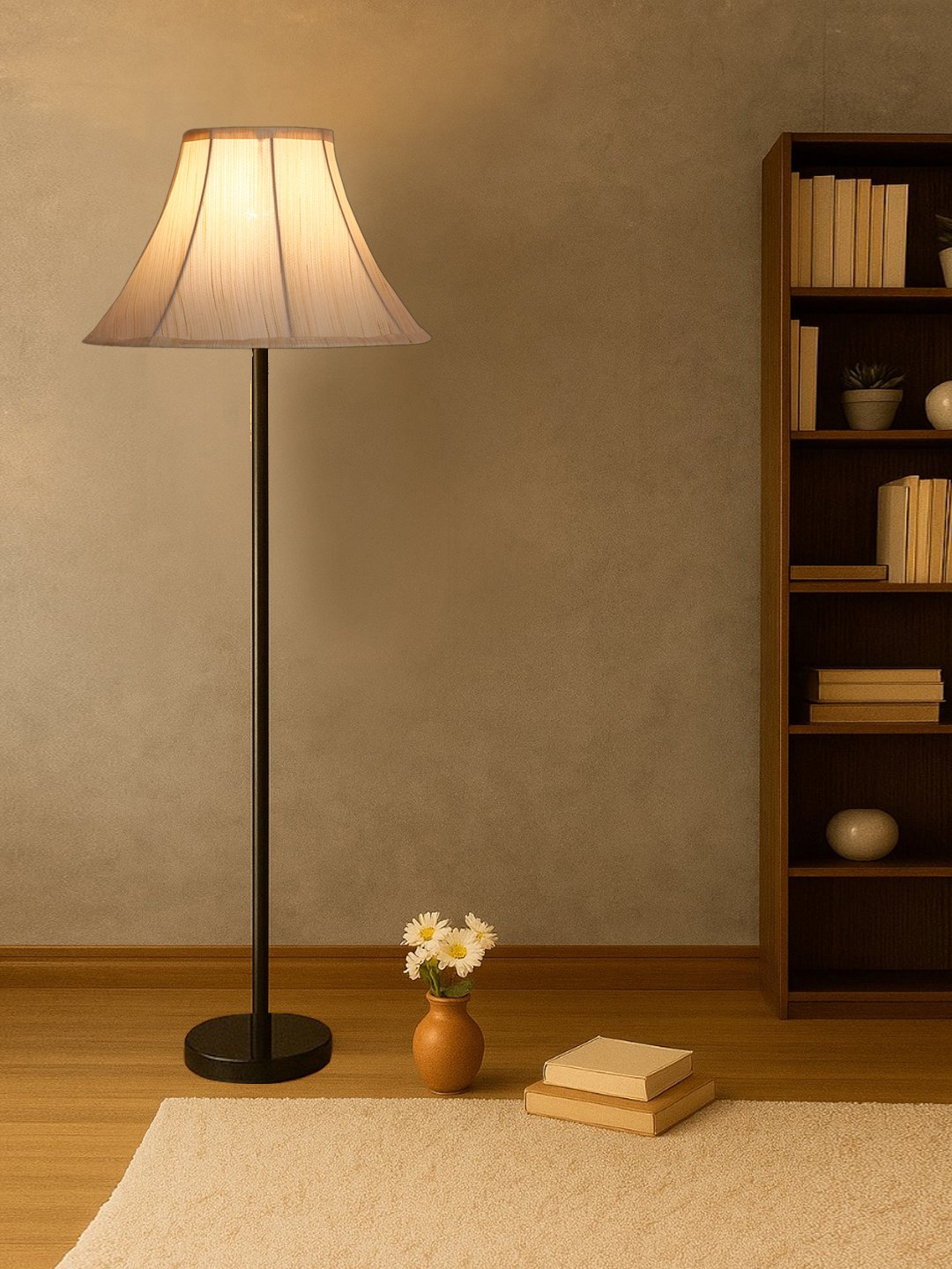 Ambika Home off white Soft back with wood Base Decorative Floor Lamp for Living Room, Bedroom & Office - Image 3